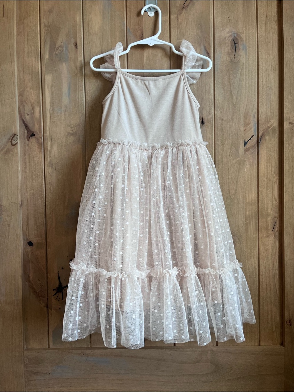 Joyfolie Cream Dot Tulle Tiered Dress - size 5